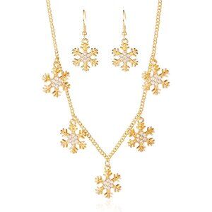 Cute Snowflake Earrings Necklace Dainty Rhinestone Snowflake Christmas Tree Char